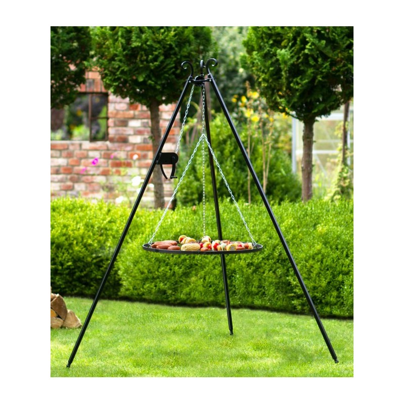 Grill na trójnogu 180 cm - ruszt stal naturalna 50 cm + kołowrotek