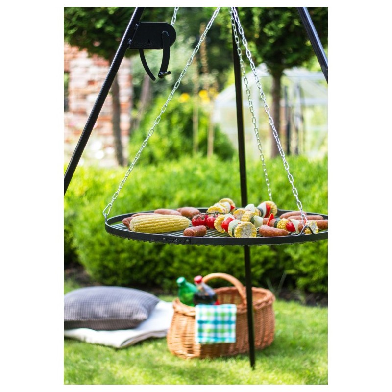 Grill na trójnogu 180 cm - ruszt stal naturalna 50 cm + kołowrotek