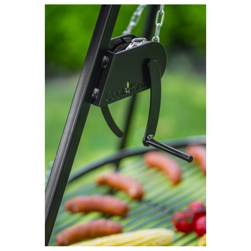 Grill na trójnogu 180 cm - ruszt stal naturalna 50 cm + kołowrotek