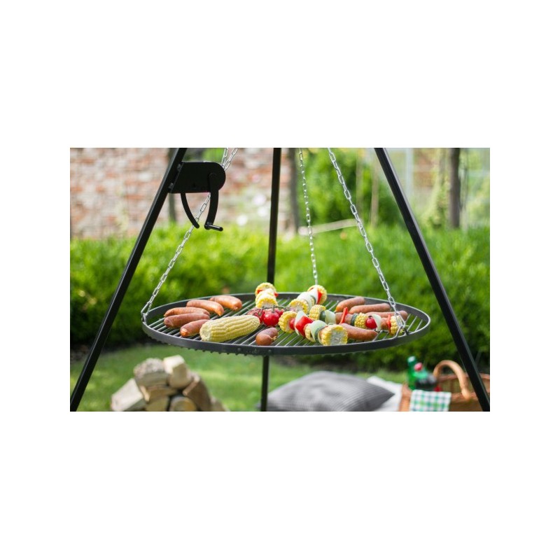Grill na trójnogu 180 cm - ruszt stal naturalna 50 cm + kołowrotek
