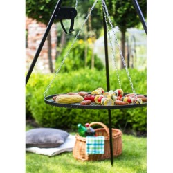 Grill na trójnogu 180 cm - ruszt stal naturalna 70 cm + kołowrotek