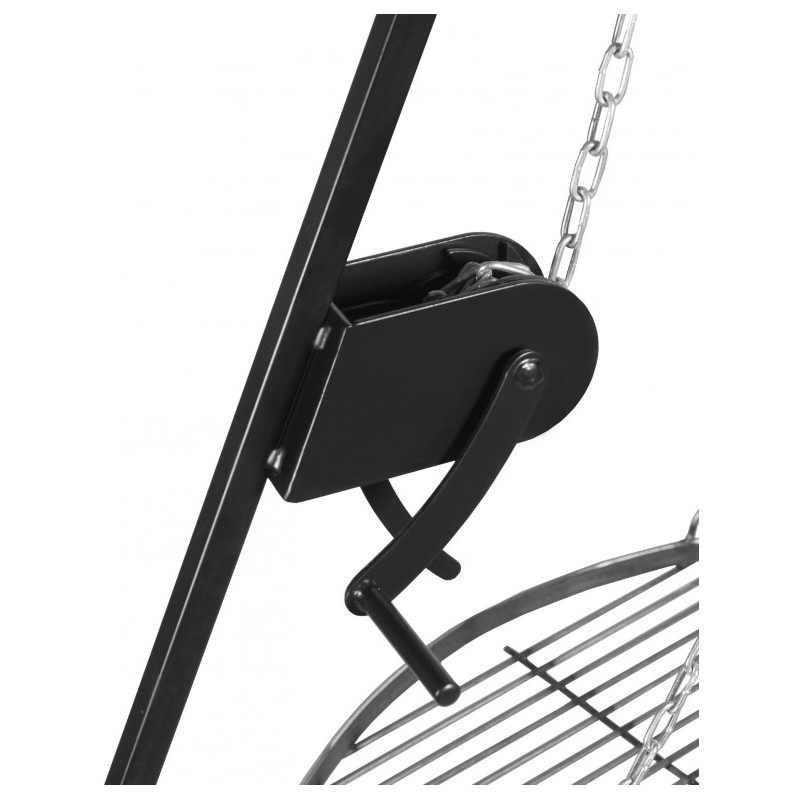 Grill na trójnogu 180 cm - ruszt stal naturalna 70 cm + kołowrotek