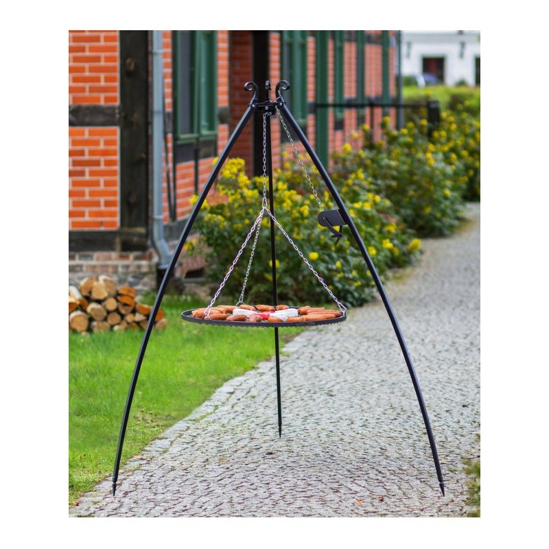 Grill na trójnogu 200 cm - ruszt stal naturalna 60 cm + kołowrotek