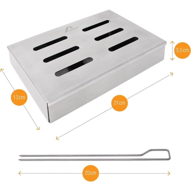 HAGENATUREN Skrzynka Wędzarnicza ze Stali Nierdzewnej z Brykietem + 2 Rożny - Mycie w Zmywarce
